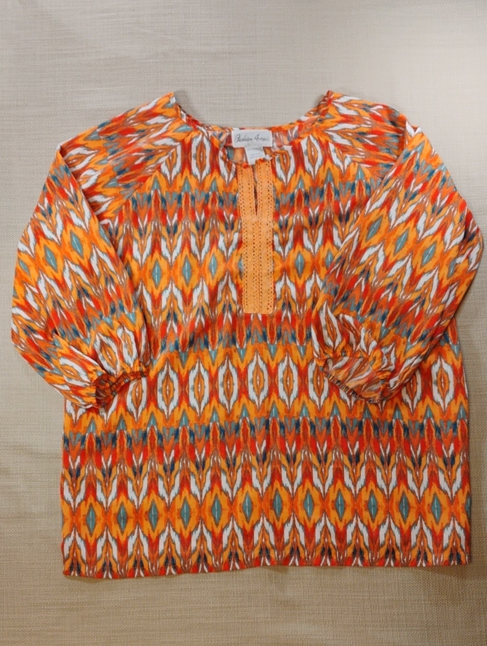 Women's Orange Patterned Boho Tunic Blouse